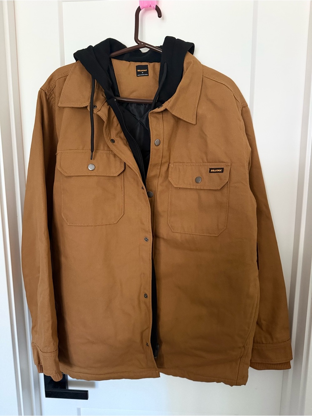 Brahma Brown Work-Style Bomber Jacket with Black Hood